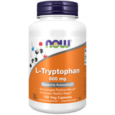 NOW Foods L-Tryptophan 500 mg bottle supports mood and sleep, view from the bottle.