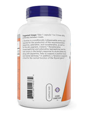NOW Foods L-Tyrosine 500mg label detail on the bottle.