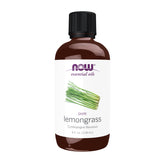 NOW Foods lemongrass oil bottle for uplifting aromatherapy and purifying spaces.