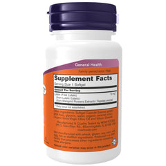 NOW Foods Lutein softgel closeup highlighting easy-to-swallow capsules for eye support.