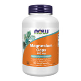 NOW Foods Magnesium 400 mg bottle close-up supports energy production.