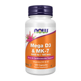 NOW Foods Mega D-3 MK-7 bottle front view highlights bone and cardiovascular support