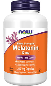NOW Foods Melatonin 10mg capsule close-up highlighting free radical scavenger potential