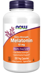 NOW Foods Melatonin 10mg capsule close-up highlighting free radical scavenger potential