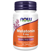 NOW Foods Melatonin 5 mg sustained-release bottle for a steady night routine.