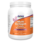 NOW Foods Multi Collagen powder bottle with three-source collagen for skin and joints