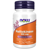 NOW Foods Nattokinase 100 mg bottle with label showing 2,000 FU activity for circulatory support