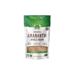 NOW Foods Organic Amaranth bottle pour shows easy gluten-free meal prep potential.