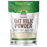 NOW Foods Organic Oat Milk Powder container highlights dairy-free, organic ingredients for lactose-free use.