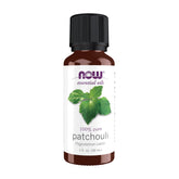 NOW Foods Patchouli Oil bottle front view for aromatherapy use.