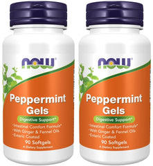 NOW Foods Peppermint Gels bottle front showing enteric coating for gentle intestinal support