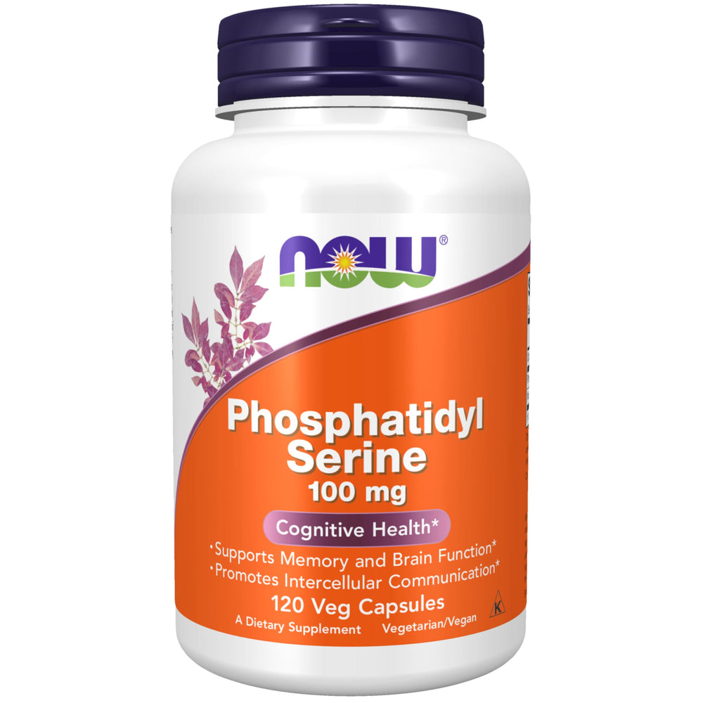 NOW Foods Phosphatidyl Serine bottle front view showing packaging and branding for memory support