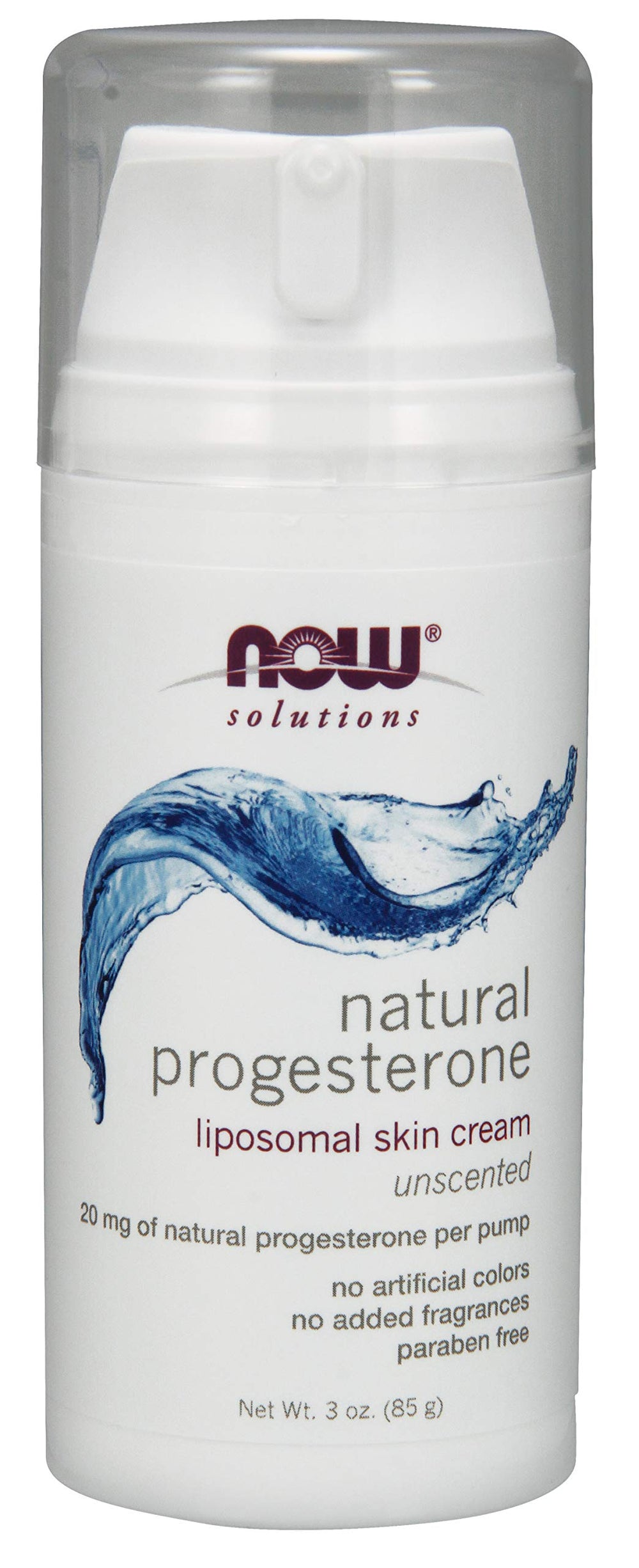 Now Foods Progesterone Cream unscented 20 mg pump for daily hydration and gentle hormone support.