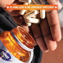 NOW Foods Amino Complete capsules close-up, easy daily supplementation