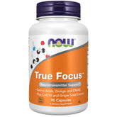 NOW Foods True Focus bottle featuring amino acids blend for alertness support.