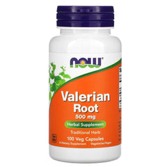 NOW Foods Valerian Root bottle front view, traditional calming herb option.