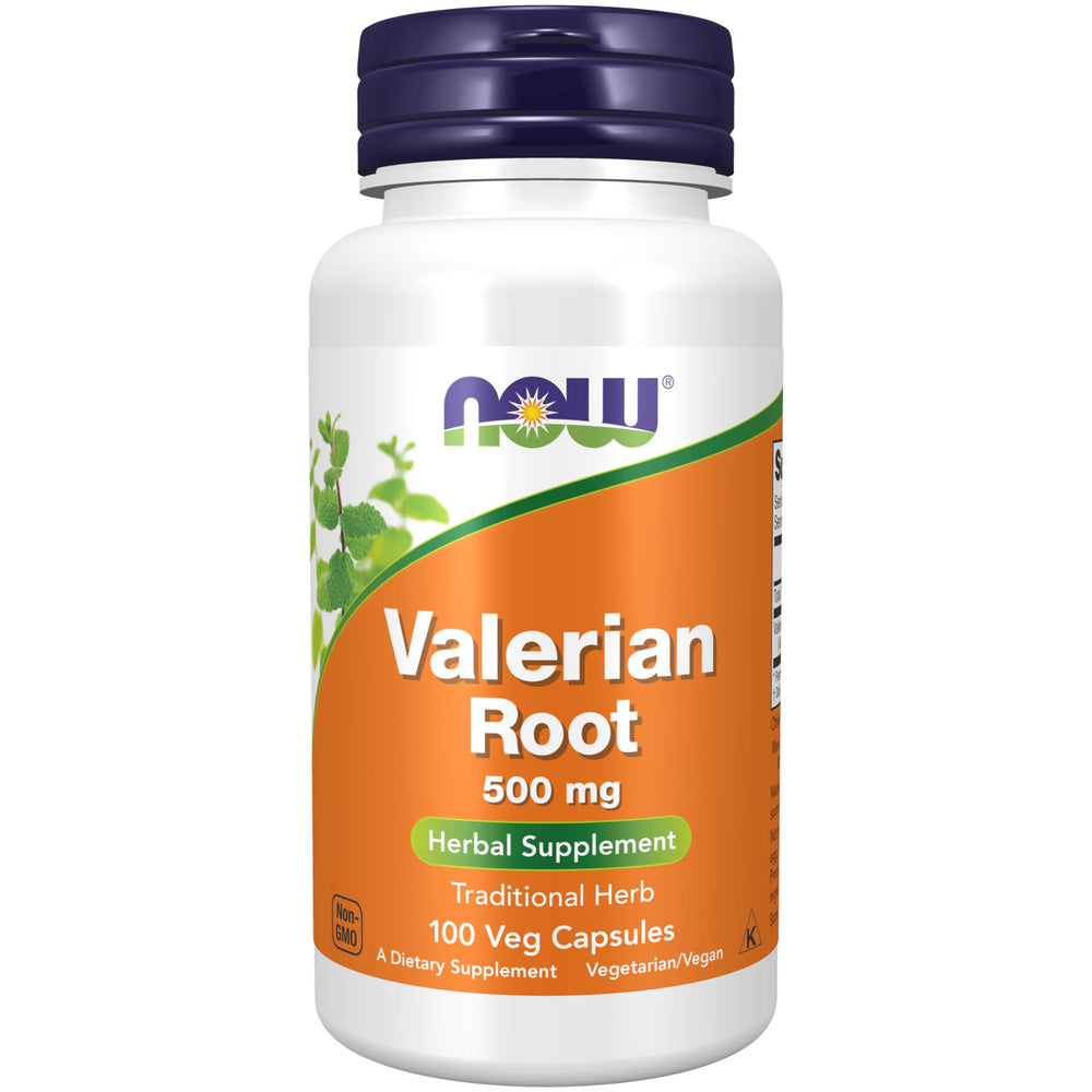 NOW Foods Valerian Root 500 mg bottle for nightly routine.