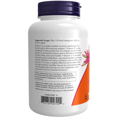 NOW Foods Vitamin C crystals powder with scoop demonstrates precise measurement for routines.