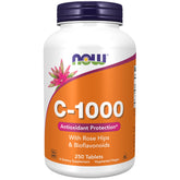 NOW Foods Vitamin C-1000 bottle with rose hips highlighting antioxidant support.