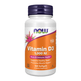 NOW Foods Vitamin D-3 bottle front view for daily immune and bone health.