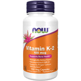 NOW Foods Vitamin K-2 MK-4 bottle front view for bone support and overall wellness.