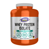 NOW Foods Whey Protein Isolate vanilla powder bottle highlighting fast absorption and taste