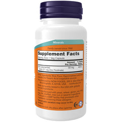 NOW Foods Zinc Picolinate label shows 50 mg zinc content for enzyme support