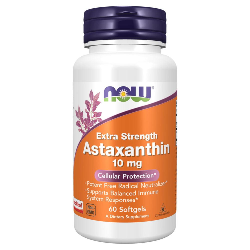 NOW Foods Astaxanthin 10 mg softgels bottle front for antioxidant support