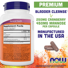 NOW Foods Mannose Cranberry capsules closeup with capsule details