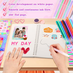 Nsrzua DIY Journal Kit colored pens and decorative elements in action for crafts.