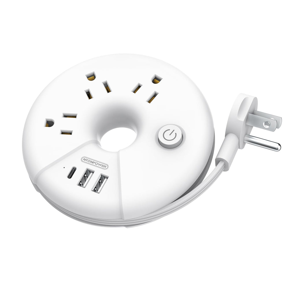 NTONPOWER Travel Power Strip with 3 outlets and 3 USB-C ports for hotel rooms