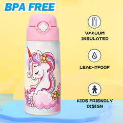 Ntswasd pink unicorn design bottle with carry handle for school and travel