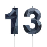 Nuanchu 13th birthday candles in black with a 3D diamond design for a striking cake topper.