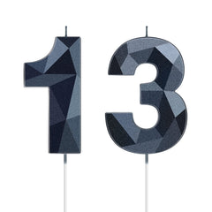 Nuanchu 13th birthday candles in black with a 3D diamond design for a striking cake topper.
