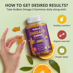 NuBest Omega-3 Gummies on table with school supplies.