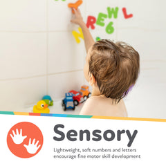 Nuby foam pieces stick to wet tub walls for easy, mess-free play.