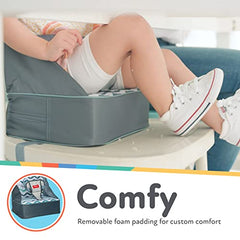 Nuby Easy Go Booster Seat with adjustable straps securing a child safely.