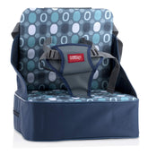 Nuby Easy Go Booster Seat folded blue, ideal for compact travel and storage.