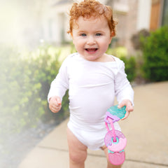 Nuby ICY Gel Teether Ring donut shape offers gum massage and soothing relief.