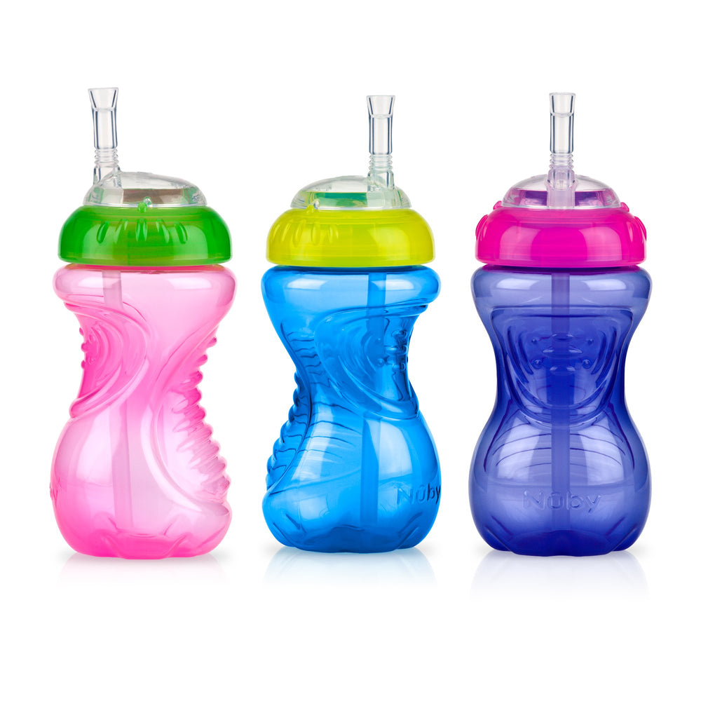 Nuby No-Spill Soft Straw Cup front view showcasing easy-grip design for toddlers.