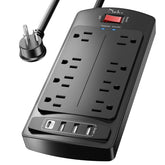 Nuetsa 10ft surge protector front view with eight outlets ready for multiple devices.