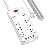 Nuetsa surge protector with 8 outlets and 4 USB ports for organized charging.