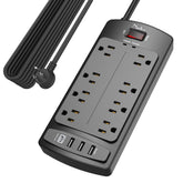 Nuetsa surge protector front view shows eight outlets for organized power