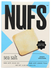 Nufs Sea Salt Crispy Crackers front view, savory snack for lunchboxes