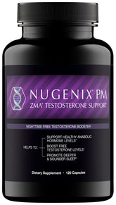 Nugenix PM ZMA bottle front view highlighting premium nighttime formula