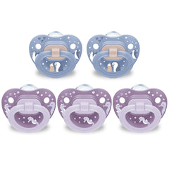 NUK First Choice classic orthodontic pacifier 6-18 months, purple and blue, five-pack for natural oral development