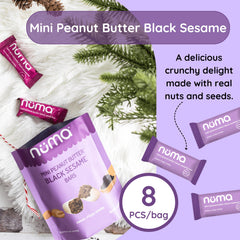 Numa Mini Peanut Butter Black Sesame Bar packaging shows a three-bag bundle for gifting.