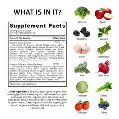 Close-up of Number One Nutrition greens tablet blend with spirulina and beet root for vitality.