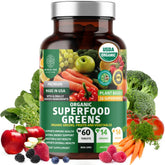 Number One Nutrition USDA Organic Super Greens bottle on a kitchen counter for daily wellness.