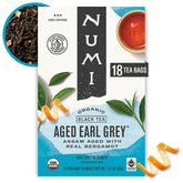 Numi aged Earl Grey tea bags with bergamot aroma for a refined, balanced flavor.